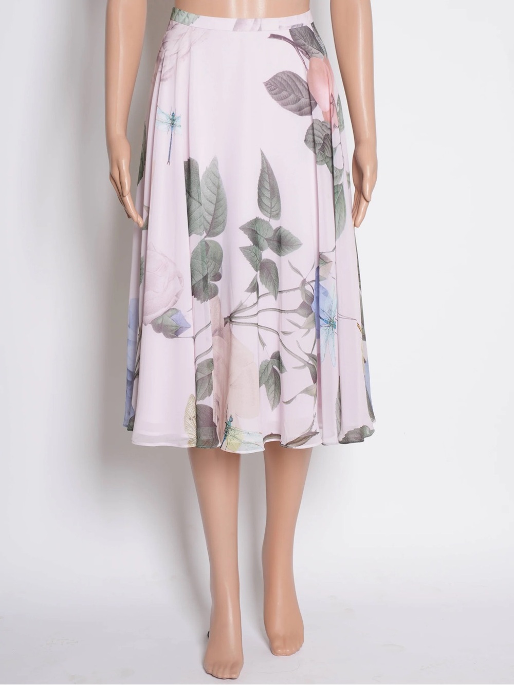 Ted Baker Pink Floral Circle Skirt with Blue Blooms